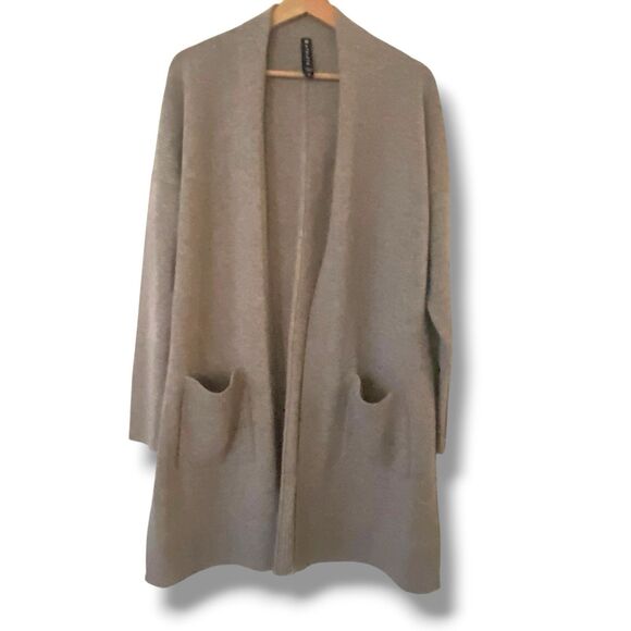 ATHLETA Spirit Wool Cashmere Wrap Open Cardigan Sweater Taupe Pockets Small - Picture 4 of 10